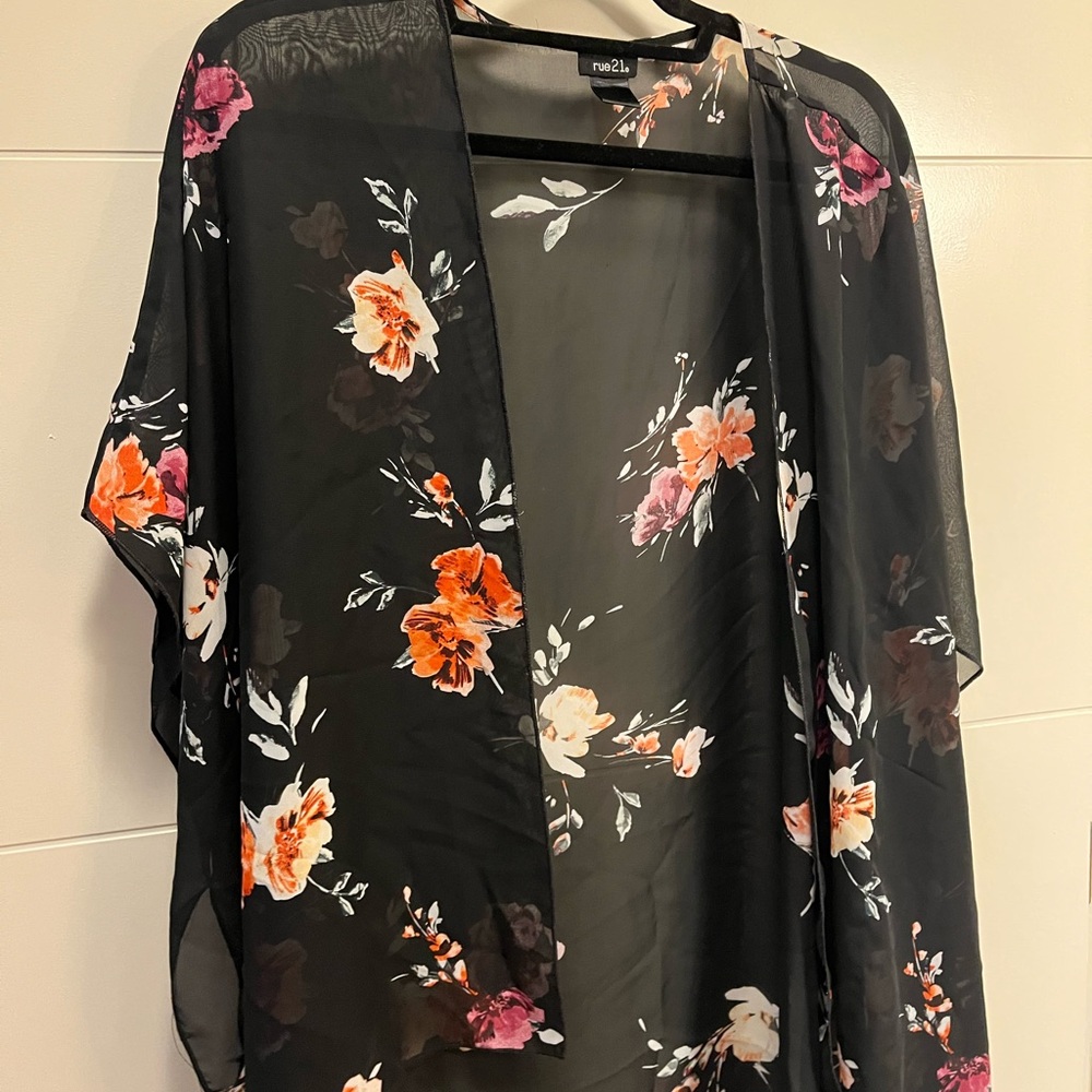 Rue21 Black Floral Sheer Cover-Up
